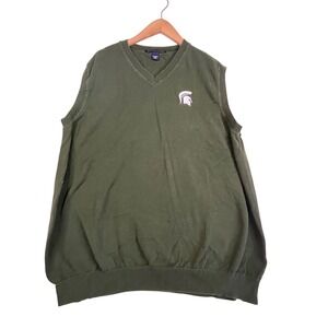 Devon & Jones Mens XL Green Michigan State MSU Spartans Cotton Sweater Vest D477